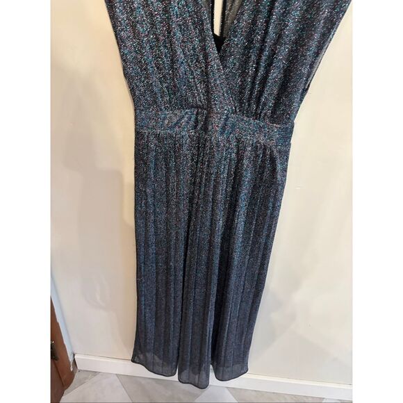 Anthropologie Moulinette Soeurs V-Neck Metallic Midi Dress Size 4 Multi-Blue Pur - Picture 7 of 13